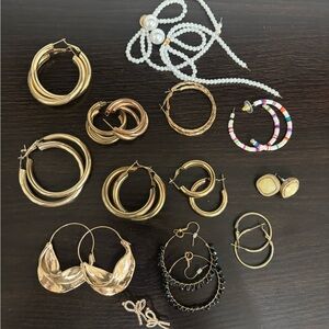 Mixed Gold-Tone Hoop Earring Set with Accent Pieces - Women Jewelry